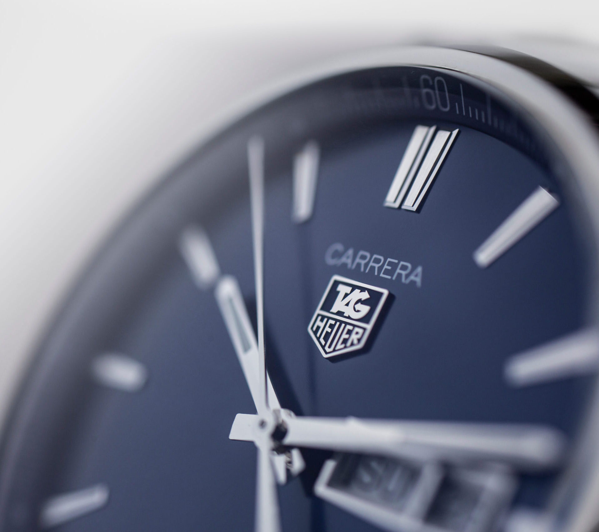 Chaux-de-Fonds, Switzerland, August 21 2019 - The close up of Tag Heuer Grand Carrera watch, a famous swiss made luxury wrist watch from Switzerland manufacturing clock company