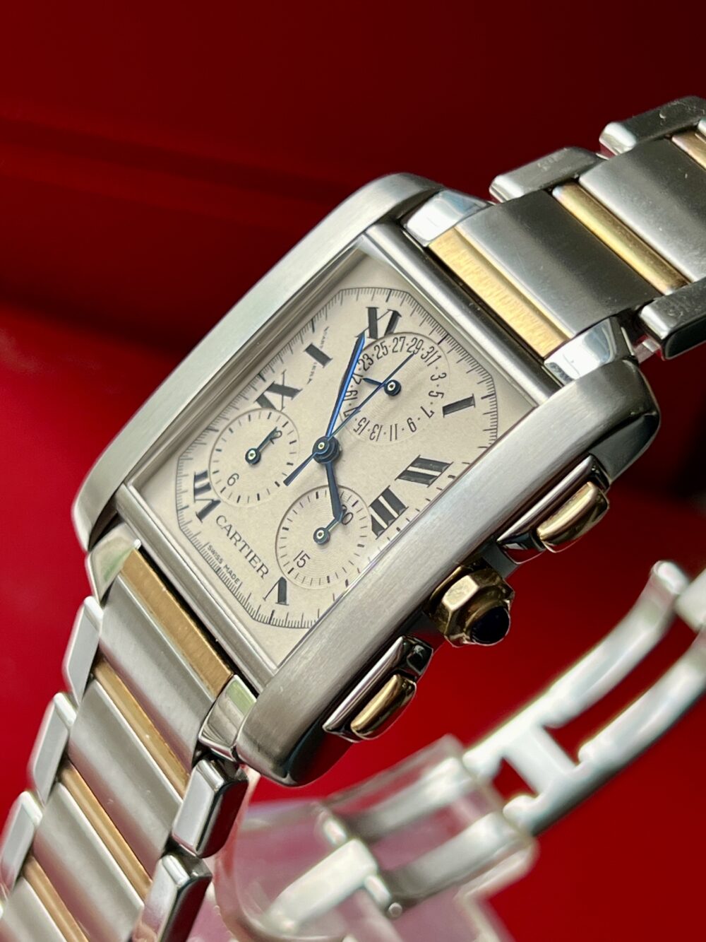 Cartier Tank Française chronograph chronoflex 2303 18k gold steel